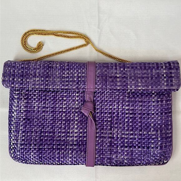 HILF Originals Vintage Retro Purple Weave Shoulder Bag Gold Chain Strap - Picture 11 of 11